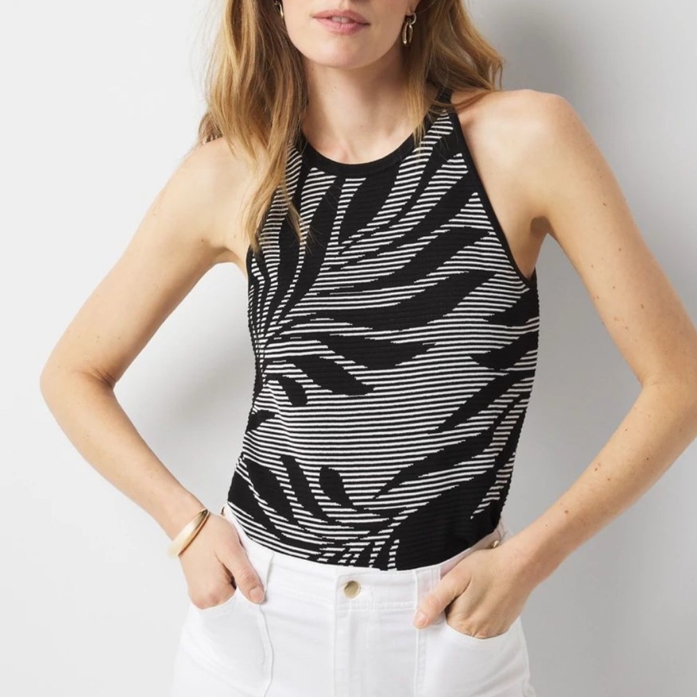 White House Black Market Black and White Striped Tank Top